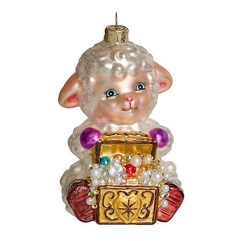 Ёлочная игрушка Овечка с сундуком сокровищ белая Holiday Classics | Фото 1