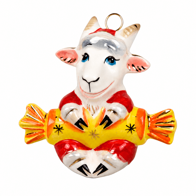 Ёлочная игрушка Козлик с конфетой Фарфоровая мануфактура