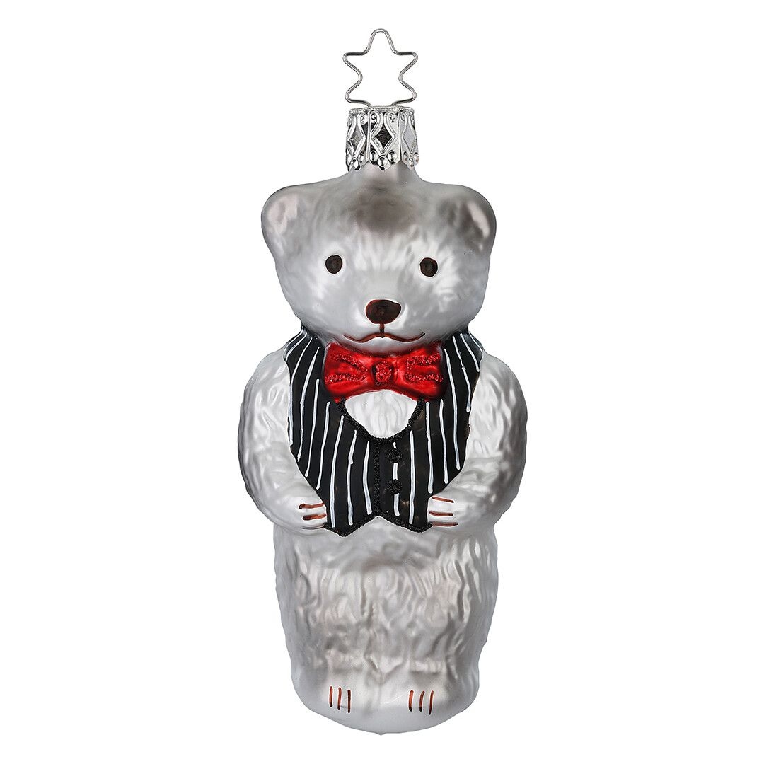 Ёлочная игрушка Мишка в жилете и бабочке, Inge Glas, 11 см | Фото 1